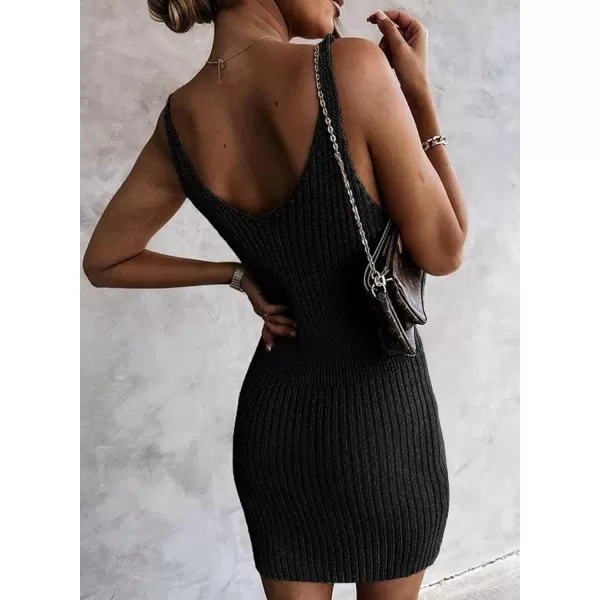 Sidefeel Womens 2024 Summer V Neck Sleeveless Sundress Casual Ribbed Knit Tank Dress Sexy Bodycon Mini DressBlack