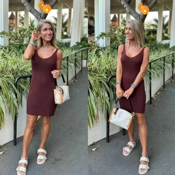Sidefeel Womens 2024 Summer V Neck Sleeveless Sundress Casual Ribbed Knit Tank Dress Sexy Bodycon Mini DressBrown