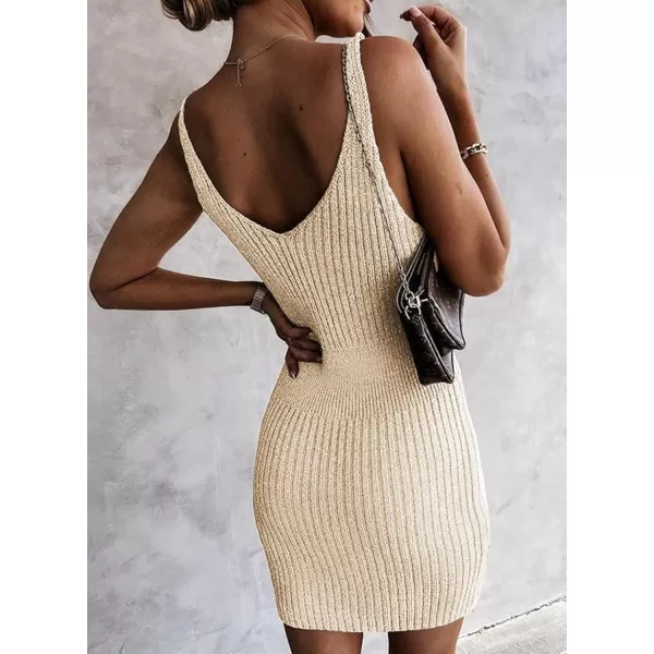 Sidefeel Womens 2024 Summer V Neck Sleeveless Sundress Casual Ribbed Knit Tank Dress Sexy Bodycon Mini DressCream White