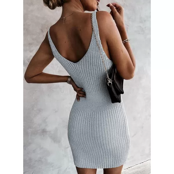Sidefeel Womens 2024 Summer V Neck Sleeveless Sundress Casual Ribbed Knit Tank Dress Sexy Bodycon Mini DressGray