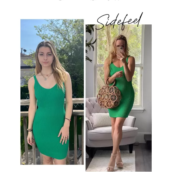 Sidefeel Womens 2024 Summer V Neck Sleeveless Sundress Casual Ribbed Knit Tank Dress Sexy Bodycon Mini DressGreen