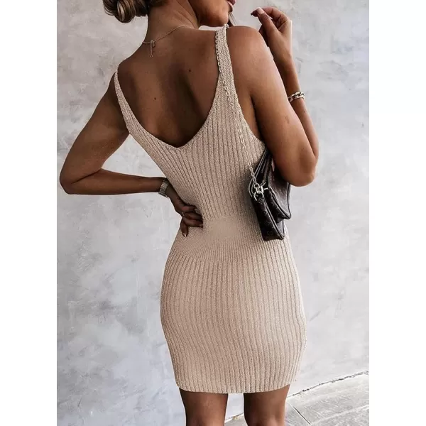 Sidefeel Womens 2024 Summer V Neck Sleeveless Sundress Casual Ribbed Knit Tank Dress Sexy Bodycon Mini DressKhaki