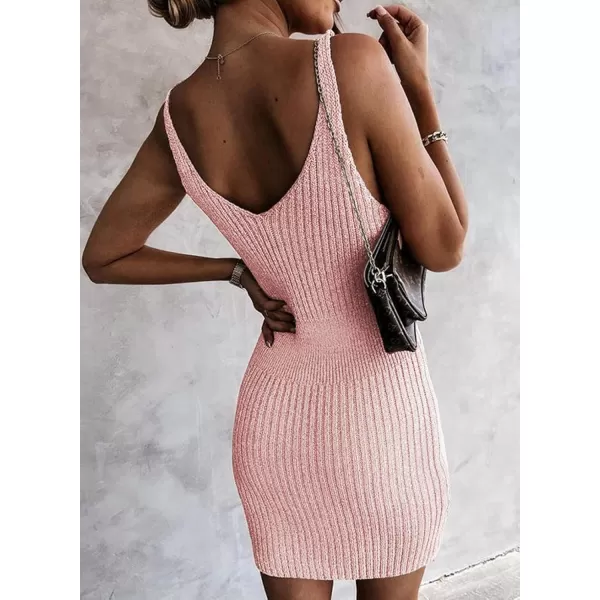 Sidefeel Womens 2024 Summer V Neck Sleeveless Sundress Casual Ribbed Knit Tank Dress Sexy Bodycon Mini DressPink