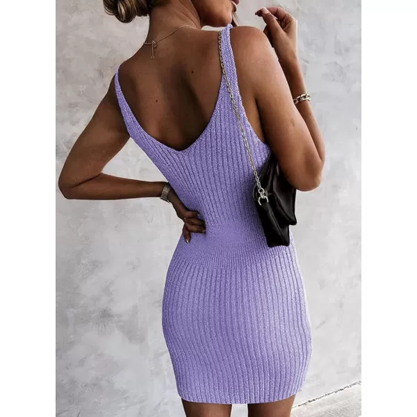 Sidefeel Womens 2024 Summer V Neck Sleeveless Sundress Casual Ribbed Knit Tank Dress Sexy Bodycon Mini DressPurple