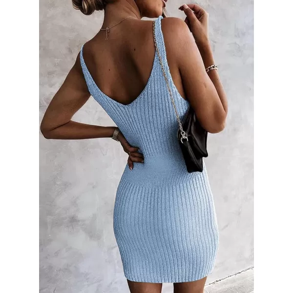 Sidefeel Womens 2024 Summer V Neck Sleeveless Sundress Casual Ribbed Knit Tank Dress Sexy Bodycon Mini DressSky Blue