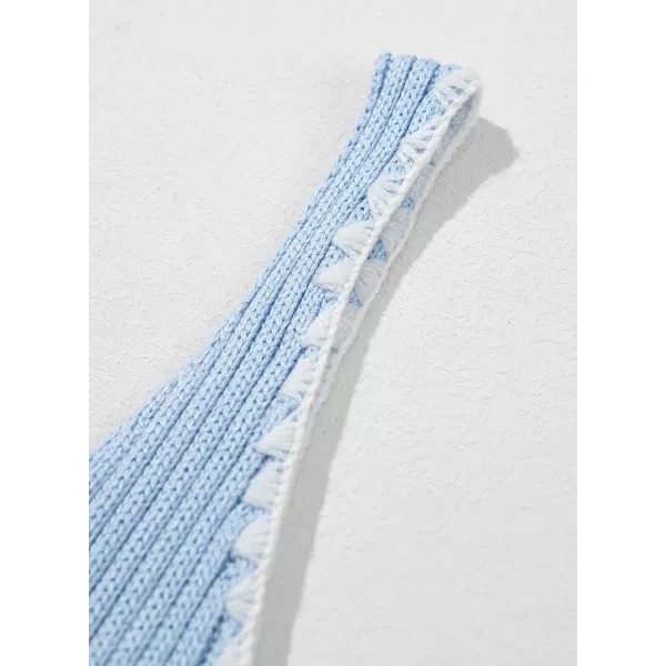 Sidefeel Womens 2024 Summer V Neck Sleeveless Sundress Casual Ribbed Knit Tank Dress Sexy Bodycon Mini DressSky Blue and White