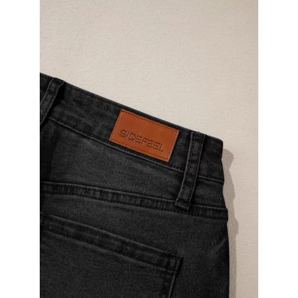 Sidefeel Womens Barrel Jeans Wide Leg Vintage Mid Rise Y2k Baggy Boyfriend Ankle Denim PantsBlack
