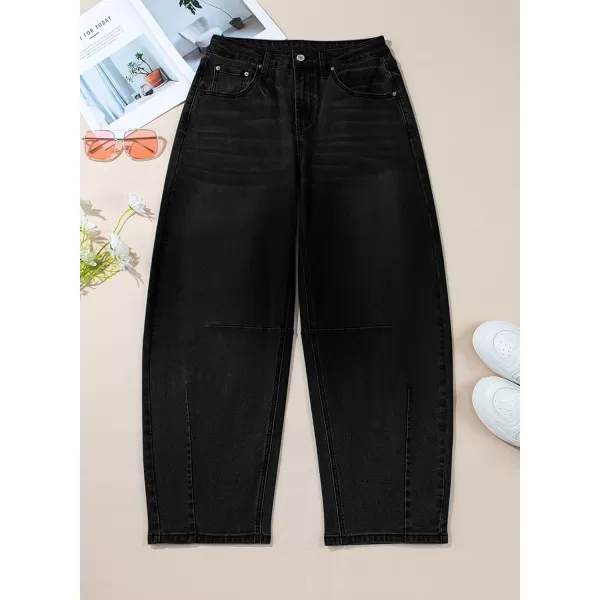 Sidefeel Womens Barrel Jeans Wide Leg Vintage Mid Rise Y2k Baggy Boyfriend Ankle Denim PantsBlack