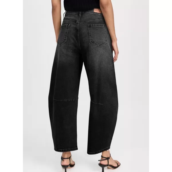 Sidefeel Womens Barrel Jeans Wide Leg Vintage Mid Rise Y2k Baggy Boyfriend Ankle Denim PantsBlack