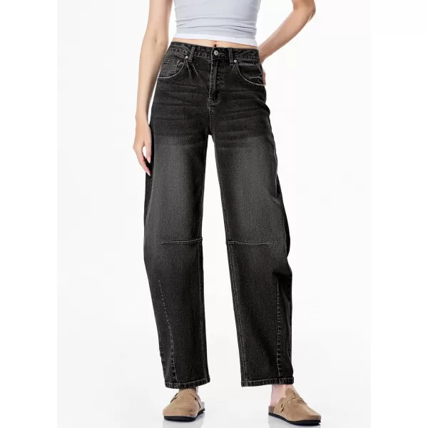 Sidefeel Womens Barrel Jeans Wide Leg Vintage Mid Rise Y2k Baggy Boyfriend Ankle Denim PantsBlack