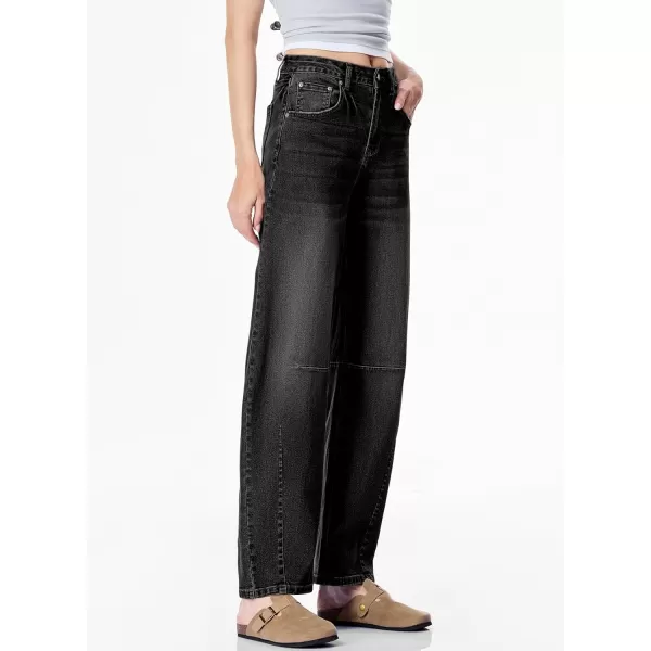Sidefeel Womens Barrel Jeans Wide Leg Vintage Mid Rise Y2k Baggy Boyfriend Ankle Denim PantsBlack