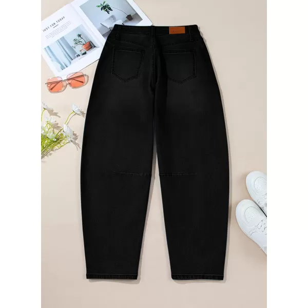Sidefeel Womens Barrel Jeans Wide Leg Vintage Mid Rise Y2k Baggy Boyfriend Ankle Denim PantsBlack