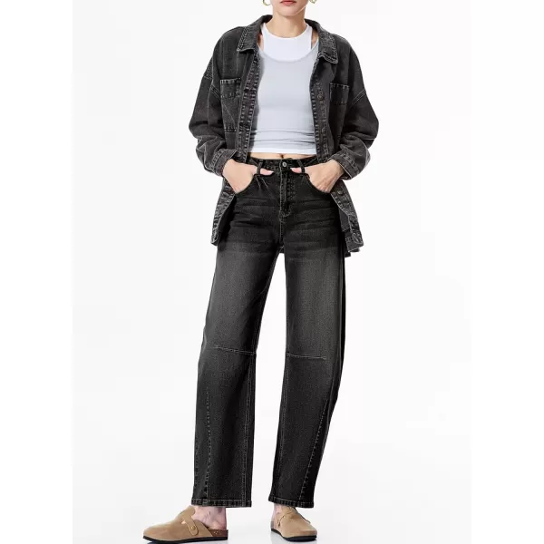 Sidefeel Womens Barrel Jeans Wide Leg Vintage Mid Rise Y2k Baggy Boyfriend Ankle Denim PantsBlack