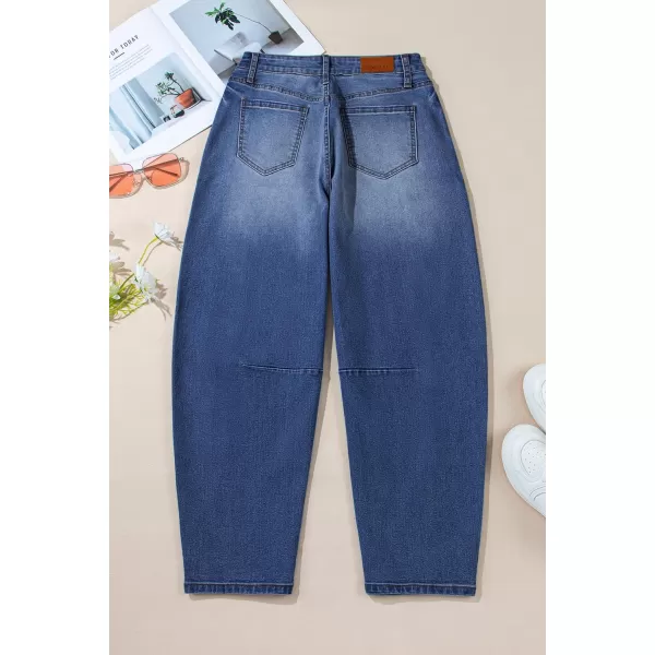 Sidefeel Womens Barrel Jeans Wide Leg Vintage Mid Rise Y2k Baggy Boyfriend Ankle Denim PantsBlue