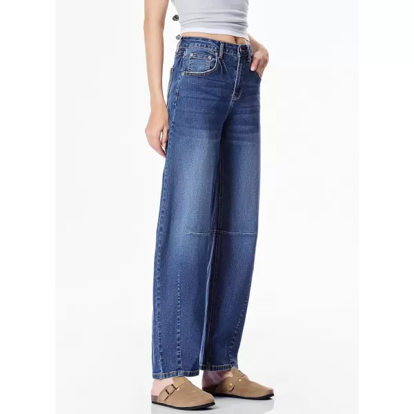Sidefeel Womens Barrel Jeans Wide Leg Vintage Mid Rise Y2k Baggy Boyfriend Ankle Denim PantsBlue