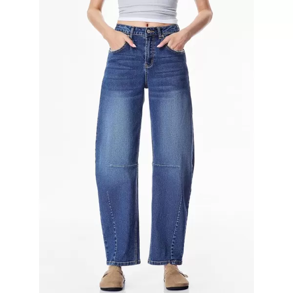Sidefeel Womens Barrel Jeans Wide Leg Vintage Mid Rise Y2k Baggy Boyfriend Ankle Denim PantsBlue