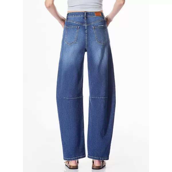 Sidefeel Womens Barrel Jeans Wide Leg Vintage Mid Rise Y2k Baggy Boyfriend Ankle Denim PantsBlue