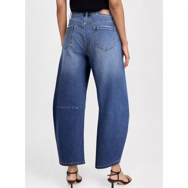 Sidefeel Womens Barrel Jeans Wide Leg Vintage Mid Rise Y2k Baggy Boyfriend Ankle Denim PantsBlue