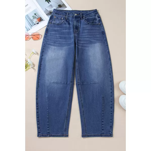 Sidefeel Womens Barrel Jeans Wide Leg Vintage Mid Rise Y2k Baggy Boyfriend Ankle Denim PantsBlue