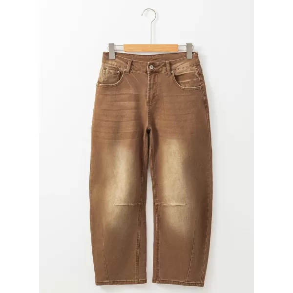 Sidefeel Womens Barrel Jeans Wide Leg Vintage Mid Rise Y2k Baggy Boyfriend Ankle Denim PantsBrown