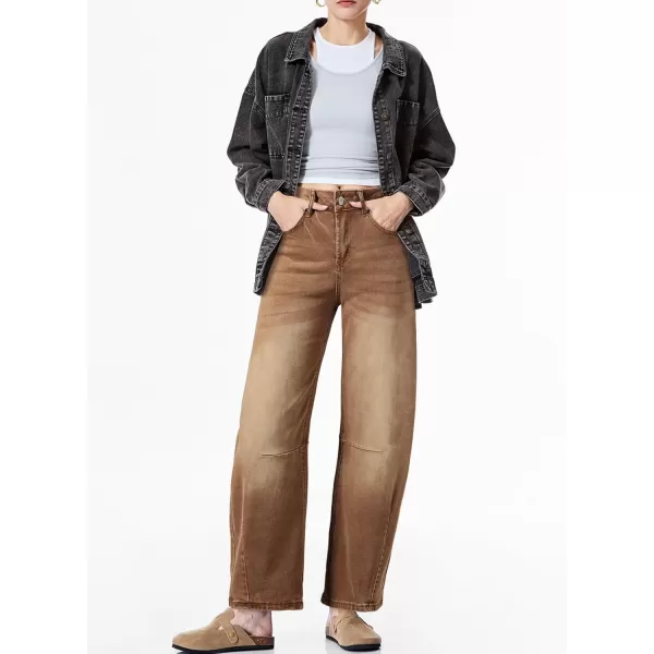 Sidefeel Womens Barrel Jeans Wide Leg Vintage Mid Rise Y2k Baggy Boyfriend Ankle Denim PantsBrown