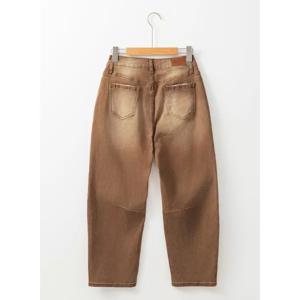 Sidefeel Womens Barrel Jeans Wide Leg Vintage Mid Rise Y2k Baggy Boyfriend Ankle Denim PantsBrown