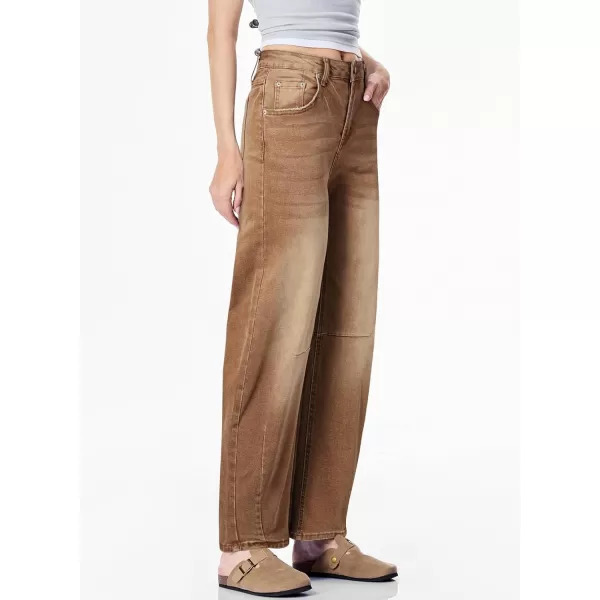 Sidefeel Womens Barrel Jeans Wide Leg Vintage Mid Rise Y2k Baggy Boyfriend Ankle Denim PantsBrown