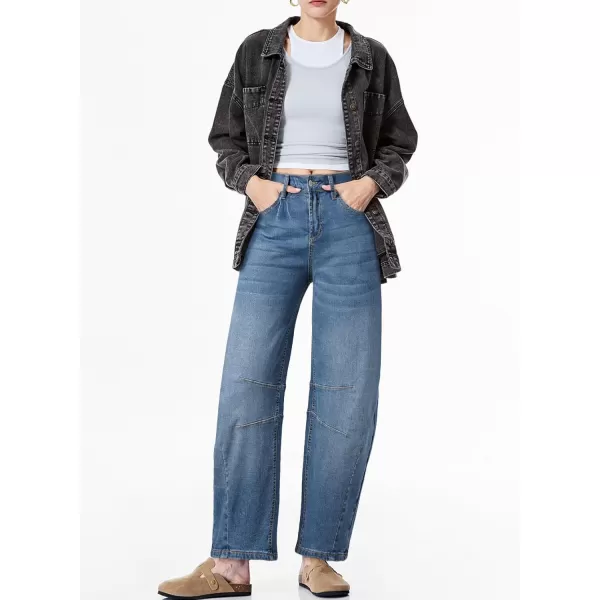 Sidefeel Womens Barrel Jeans Wide Leg Vintage Mid Rise Y2k Baggy Boyfriend Ankle Denim PantsClassic Blue