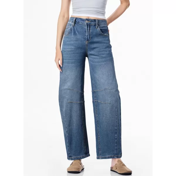 Sidefeel Womens Barrel Jeans Wide Leg Vintage Mid Rise Y2k Baggy Boyfriend Ankle Denim PantsClassic Blue