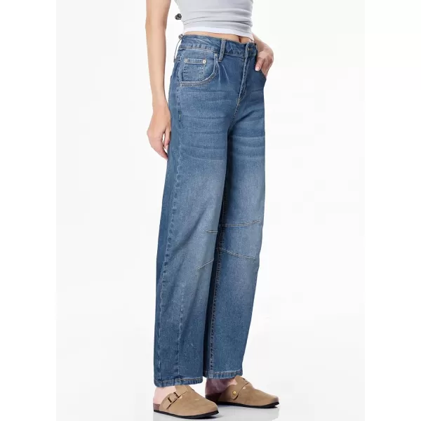 Sidefeel Womens Barrel Jeans Wide Leg Vintage Mid Rise Y2k Baggy Boyfriend Ankle Denim PantsClassic Blue