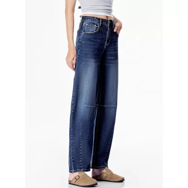 Sidefeel Womens Barrel Jeans Wide Leg Vintage Mid Rise Y2k Baggy Boyfriend Ankle Denim PantsDeep Blue