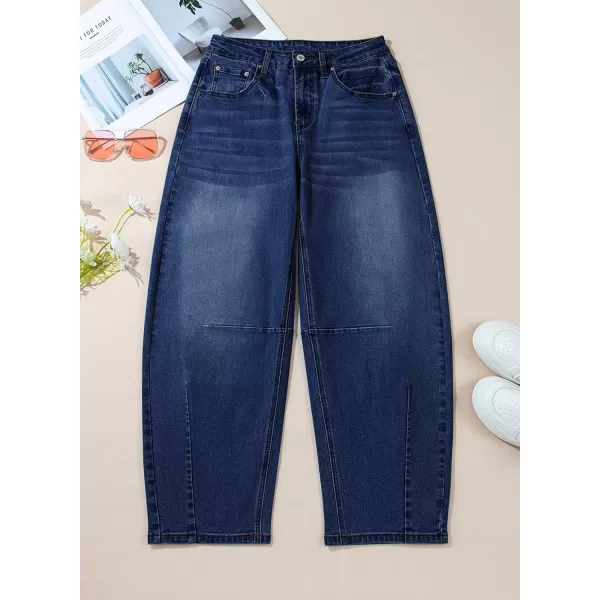 Sidefeel Womens Barrel Jeans Wide Leg Vintage Mid Rise Y2k Baggy Boyfriend Ankle Denim PantsDeep Blue
