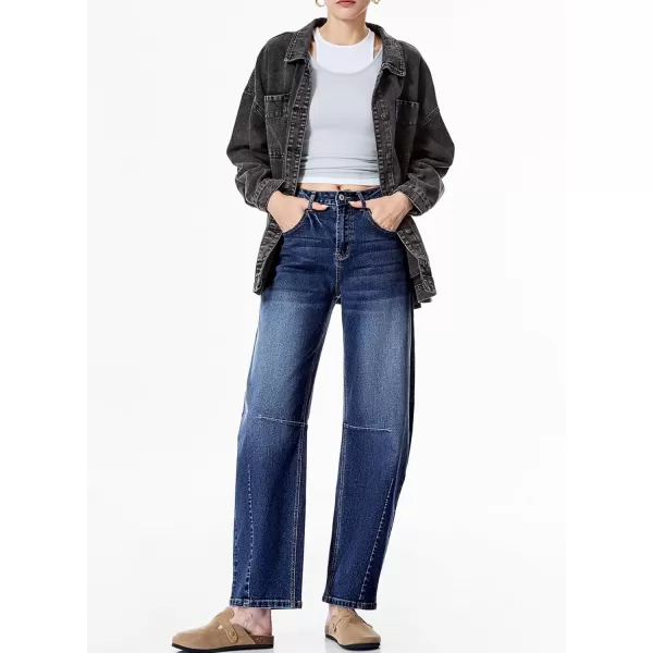 Sidefeel Womens Barrel Jeans Wide Leg Vintage Mid Rise Y2k Baggy Boyfriend Ankle Denim PantsDeep Blue