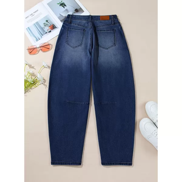 Sidefeel Womens Barrel Jeans Wide Leg Vintage Mid Rise Y2k Baggy Boyfriend Ankle Denim PantsDeep Blue