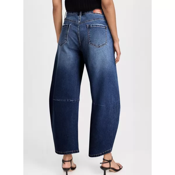 Sidefeel Womens Barrel Jeans Wide Leg Vintage Mid Rise Y2k Baggy Boyfriend Ankle Denim PantsDeep Blue