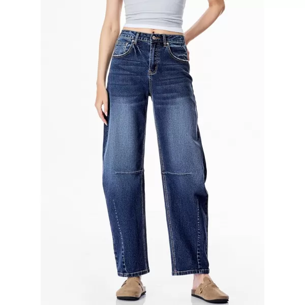 Sidefeel Womens Barrel Jeans Wide Leg Vintage Mid Rise Y2k Baggy Boyfriend Ankle Denim PantsDeep Blue