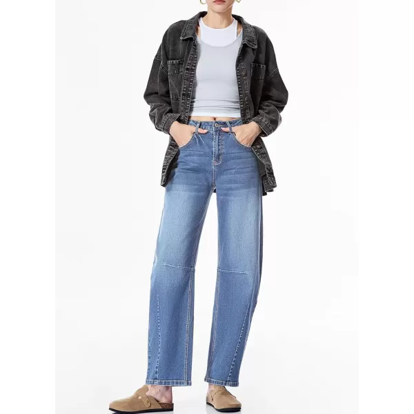Sidefeel Womens Barrel Jeans Wide Leg Vintage Mid Rise Y2k Baggy Boyfriend Ankle Denim PantsLight Blue