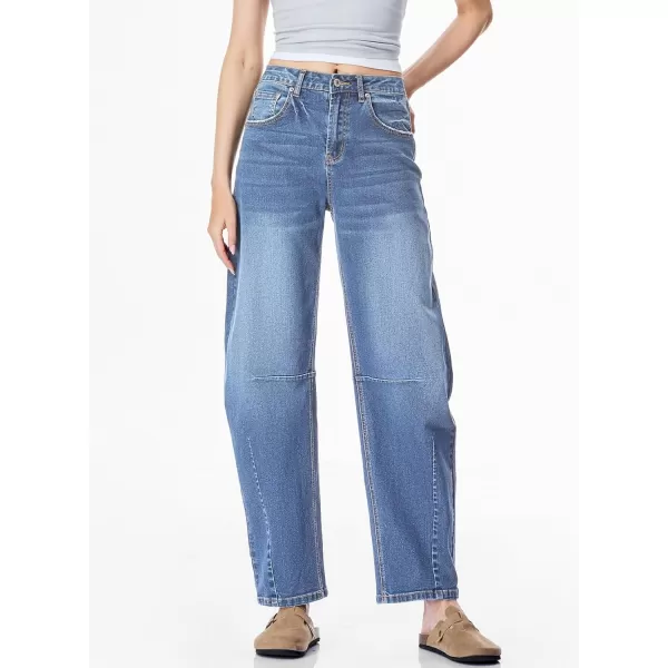 Sidefeel Womens Barrel Jeans Wide Leg Vintage Mid Rise Y2k Baggy Boyfriend Ankle Denim PantsLight Blue
