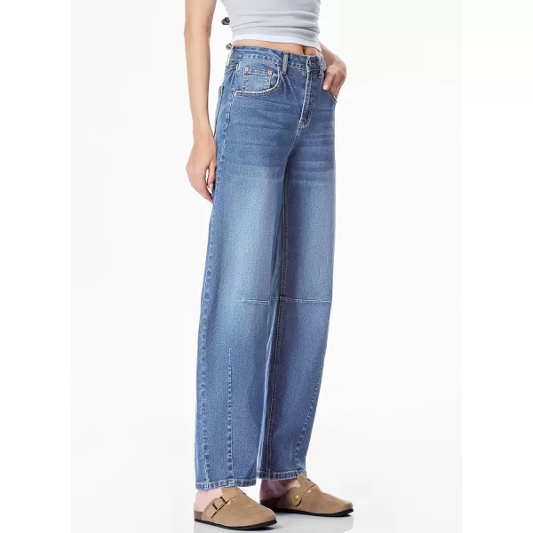 Sidefeel Womens Barrel Jeans Wide Leg Vintage Mid Rise Y2k Baggy Boyfriend Ankle Denim PantsLight Blue