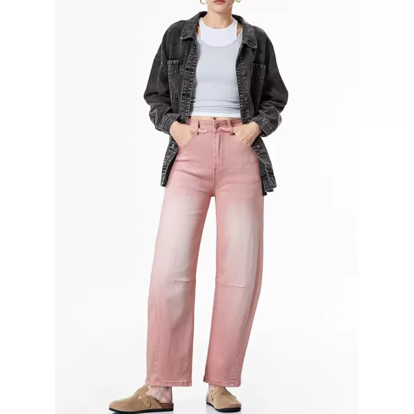 Sidefeel Womens Barrel Jeans Wide Leg Vintage Mid Rise Y2k Baggy Boyfriend Ankle Denim PantsPink