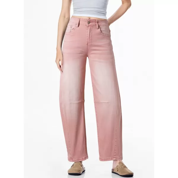 Sidefeel Womens Barrel Jeans Wide Leg Vintage Mid Rise Y2k Baggy Boyfriend Ankle Denim PantsPink