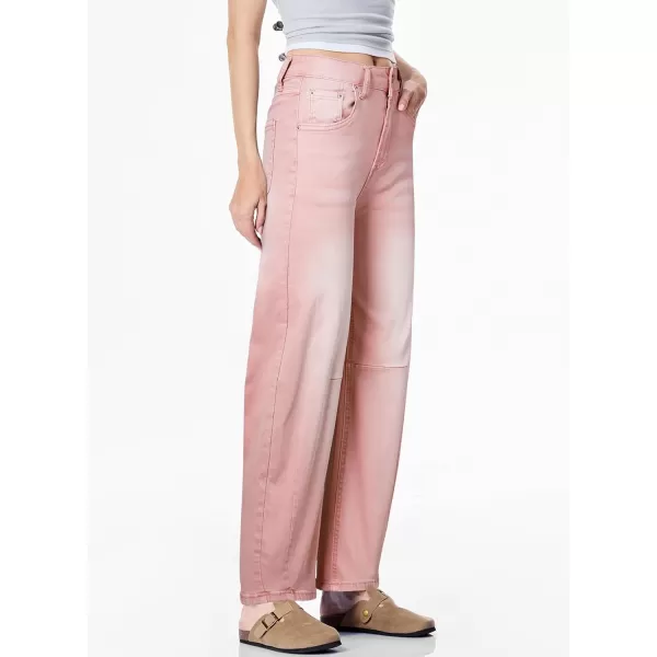 Sidefeel Womens Barrel Jeans Wide Leg Vintage Mid Rise Y2k Baggy Boyfriend Ankle Denim PantsPink