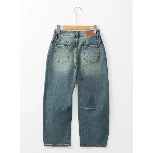 Sidefeel Womens Barrel Jeans Wide Leg Vintage Mid Rise Y2k Baggy Boyfriend Ankle Denim PantsRetro Blue