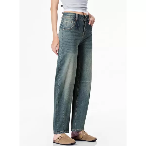 Sidefeel Womens Barrel Jeans Wide Leg Vintage Mid Rise Y2k Baggy Boyfriend Ankle Denim PantsRetro Blue