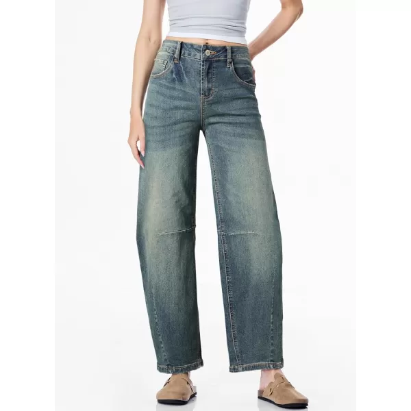 Sidefeel Womens Barrel Jeans Wide Leg Vintage Mid Rise Y2k Baggy Boyfriend Ankle Denim PantsRetro Blue