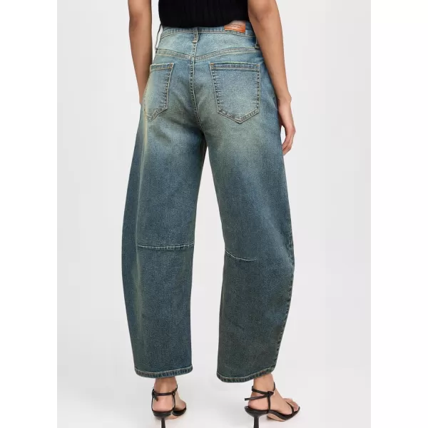 Sidefeel Womens Barrel Jeans Wide Leg Vintage Mid Rise Y2k Baggy Boyfriend Ankle Denim PantsRetro Blue