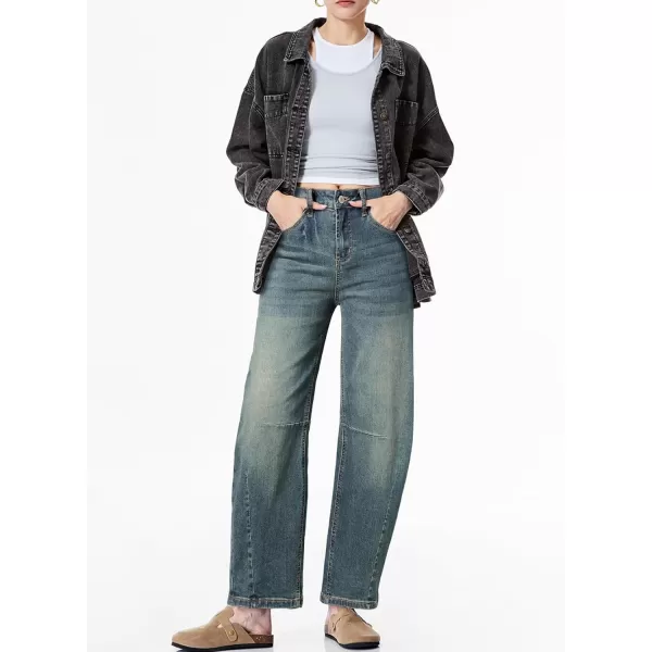 Sidefeel Womens Barrel Jeans Wide Leg Vintage Mid Rise Y2k Baggy Boyfriend Ankle Denim PantsRetro Blue