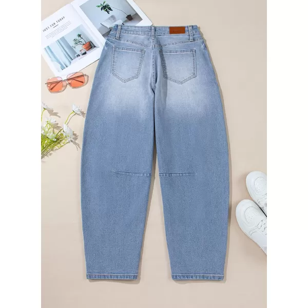 Sidefeel Womens Barrel Jeans Wide Leg Vintage Mid Rise Y2k Baggy Boyfriend Ankle Denim PantsSky Blue