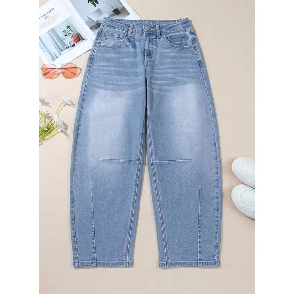 Sidefeel Womens Barrel Jeans Wide Leg Vintage Mid Rise Y2k Baggy Boyfriend Ankle Denim PantsSky Blue