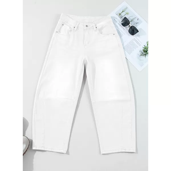 Sidefeel Womens Barrel Jeans Wide Leg Vintage Mid Rise Y2k Baggy Boyfriend Ankle Denim PantsWhite